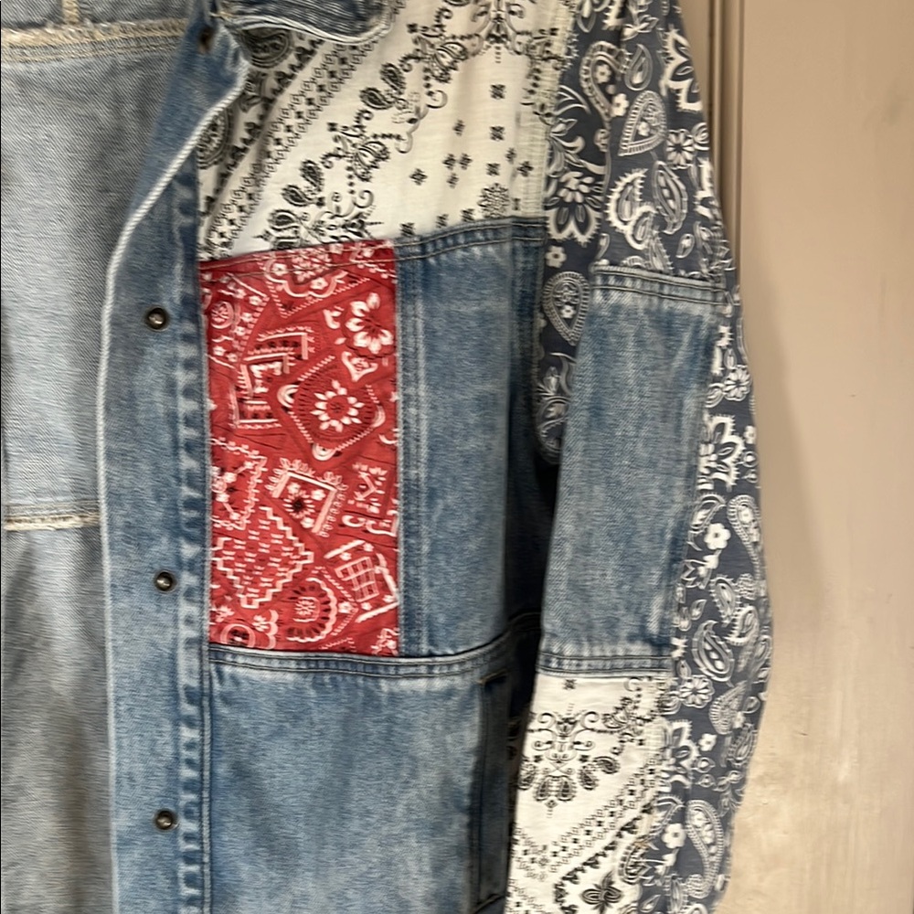 Driftwood Patchwork Denim Jacket With Bandana Pri… - image 3
